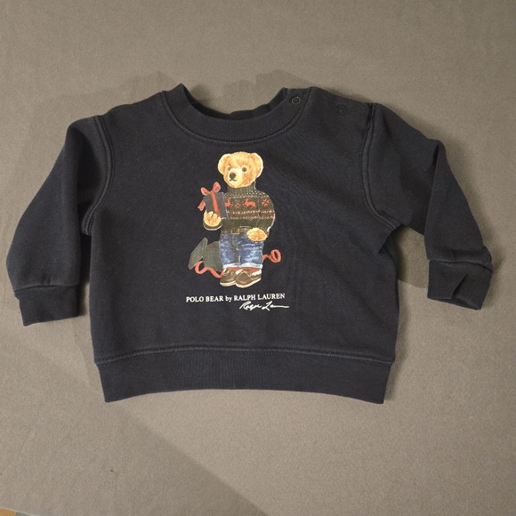 Vintage Ralph Lauren Kids Navy Polo Bear Sweatshirt 6mo - Picture 1 of 6